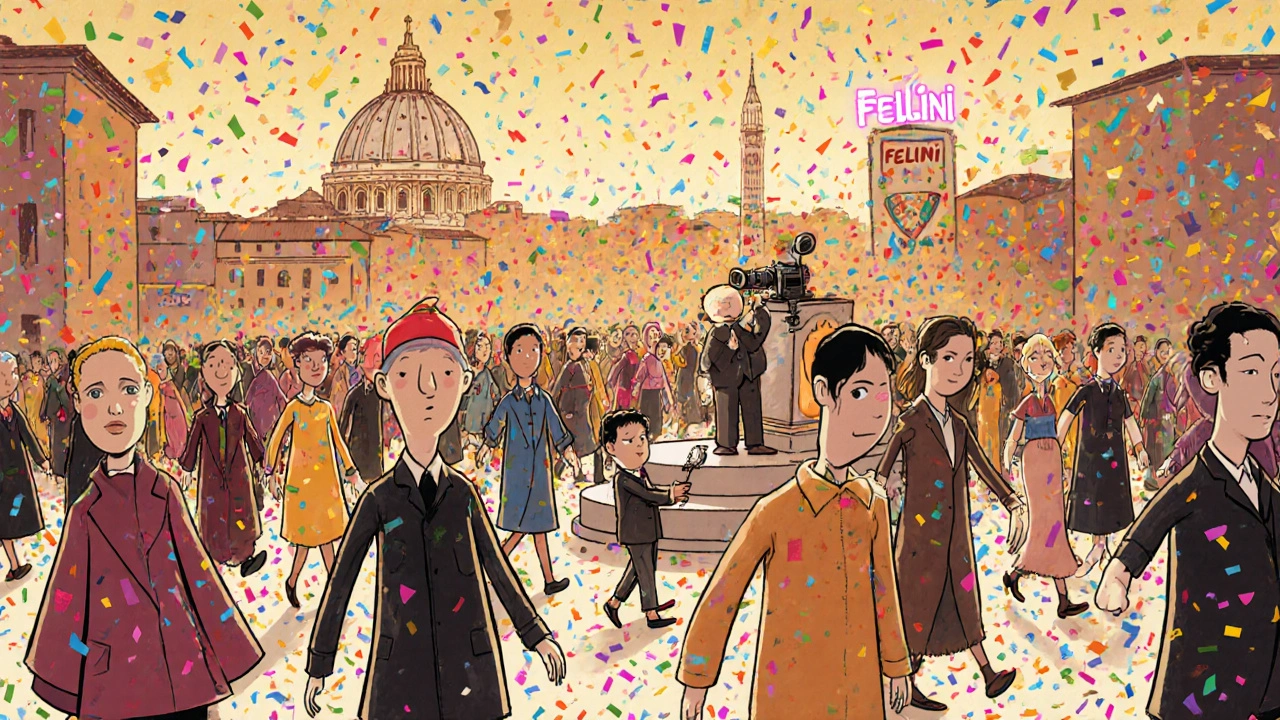 300 farklı kostümlü figür, bir moda gösterisinde duyguları temsil ederek dönerken.