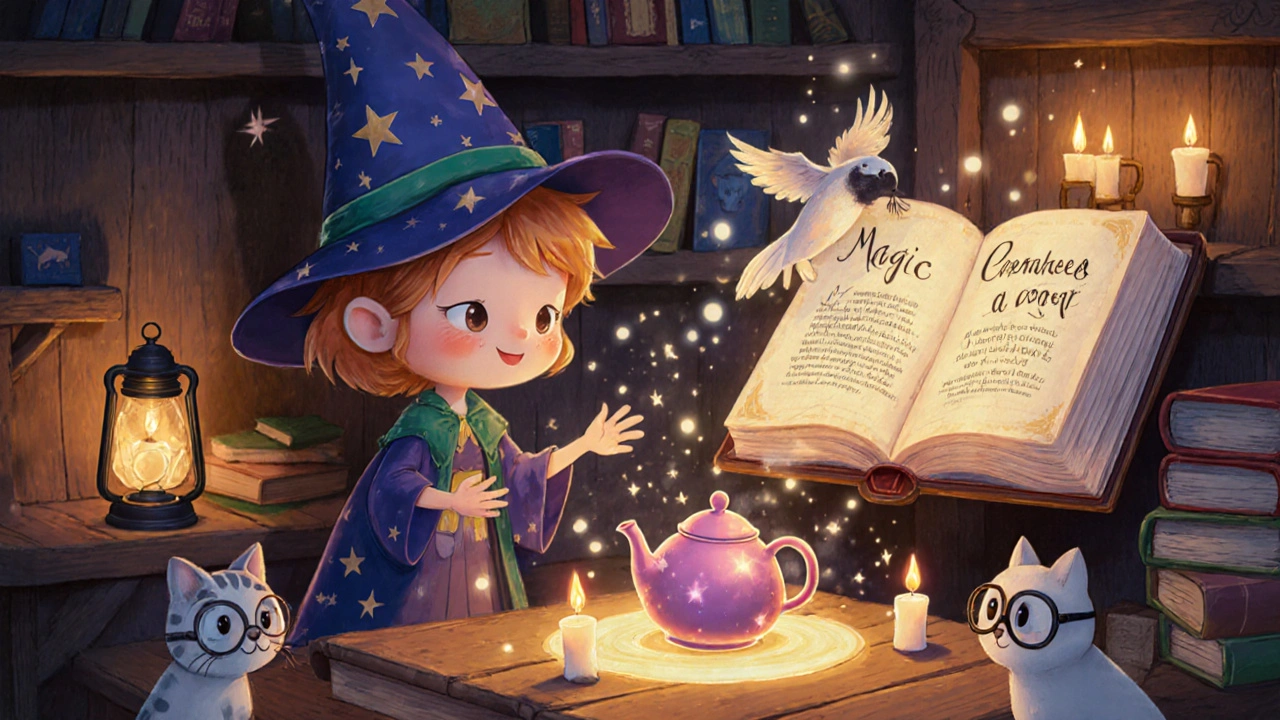 Bir çocuk bir çaydanlığı kuşa dönüştürüyor, dünya bible&#039;ı yanındayken.