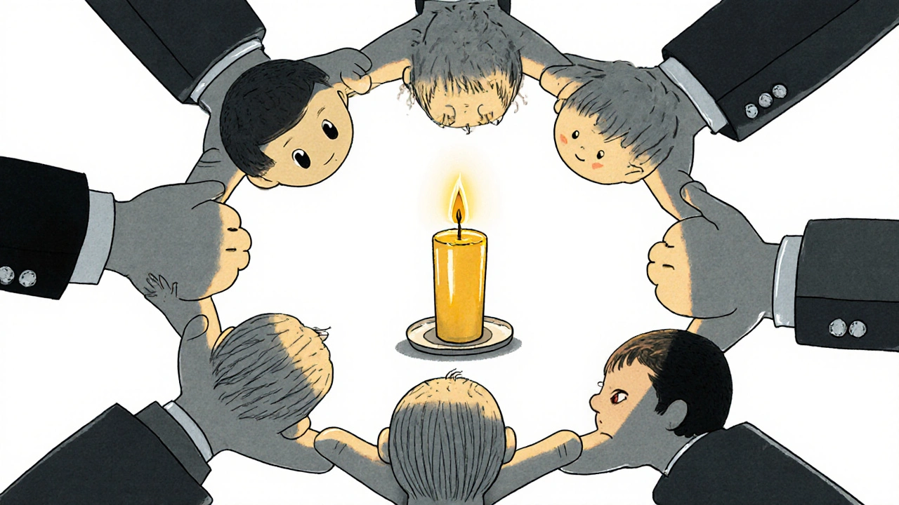 Çocuklar bir mumu korumak için el ele tutuşmuş, karanlık figürler mumu almak istiyor.