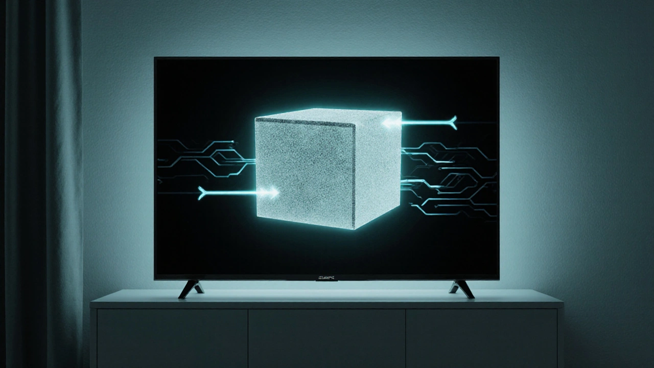 Modern 4K TV'de eski SD görüntüsünün yükseltilmiş hali, veri akışıyla.