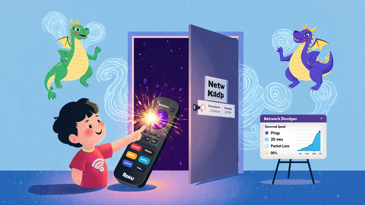 Bir çocuk, Roku uzaktan kumandasıyla gizli ağ testi menüsünü açıyor.