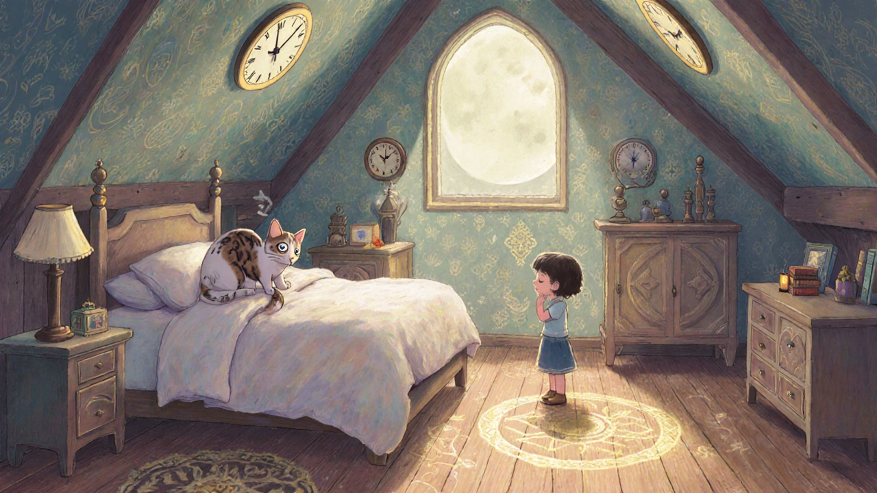 Gece yarısı, konuşan bir kedi ve geri dönen saatlerle dolu bir çocuk odası.