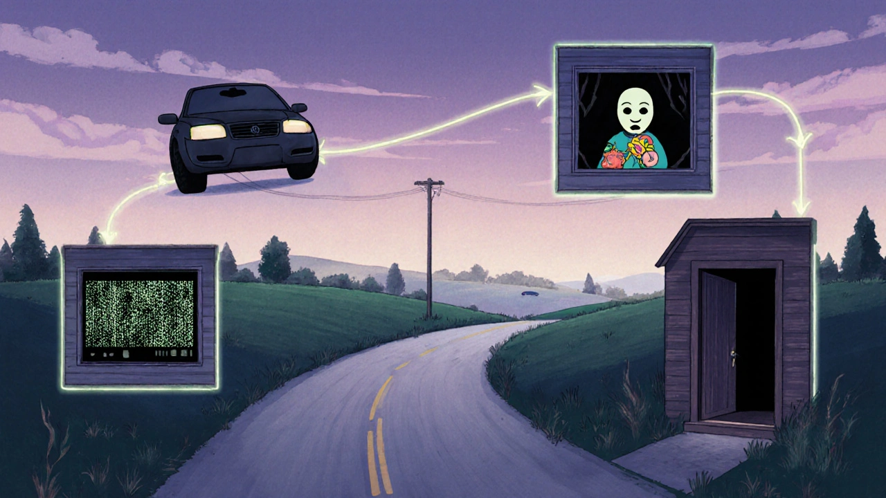 Karanlık bir yolda, her dönemeçte farklı korku hikayeleri birbirine bağlanıyor.