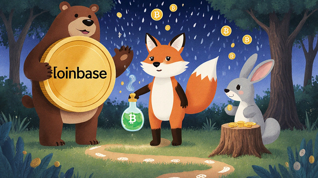 Üç hayvan, farklı staking yöntemlerini temsil ediyor: bear Coinbase, fox Lido, rabbit doğrulayıcı düğüm.
