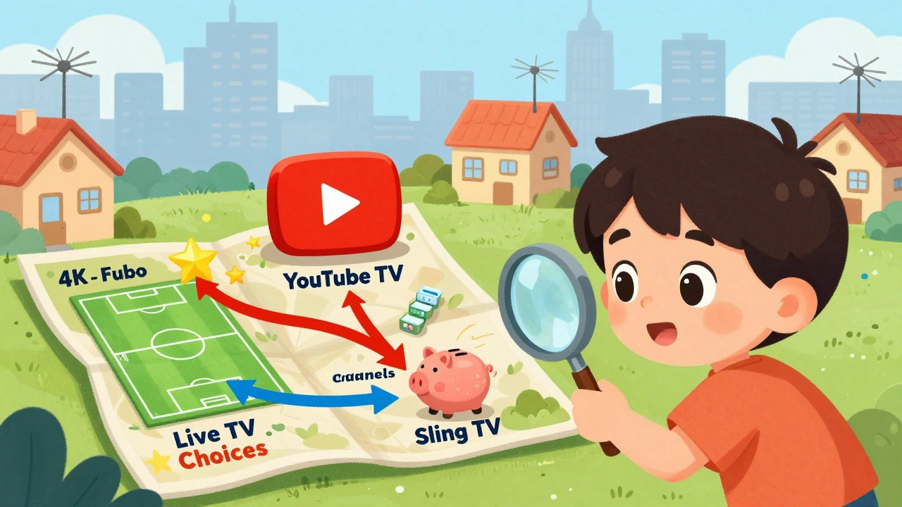 A child exploring a magical map showing three paths to different TV streaming options.