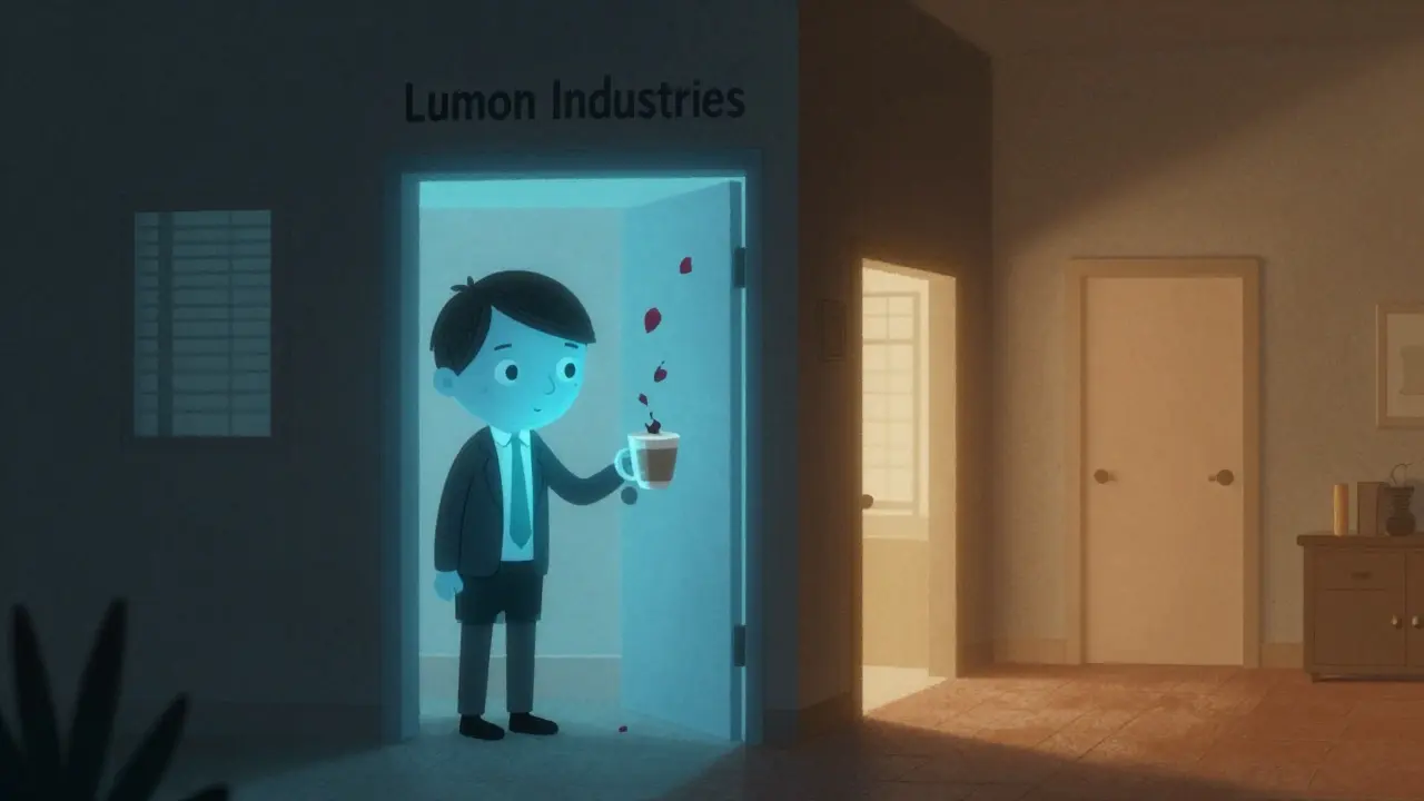 Bir çalışanın iki farklı kişiliği: biri ofis ışığıyla, diğeri ev tonlarıyla.