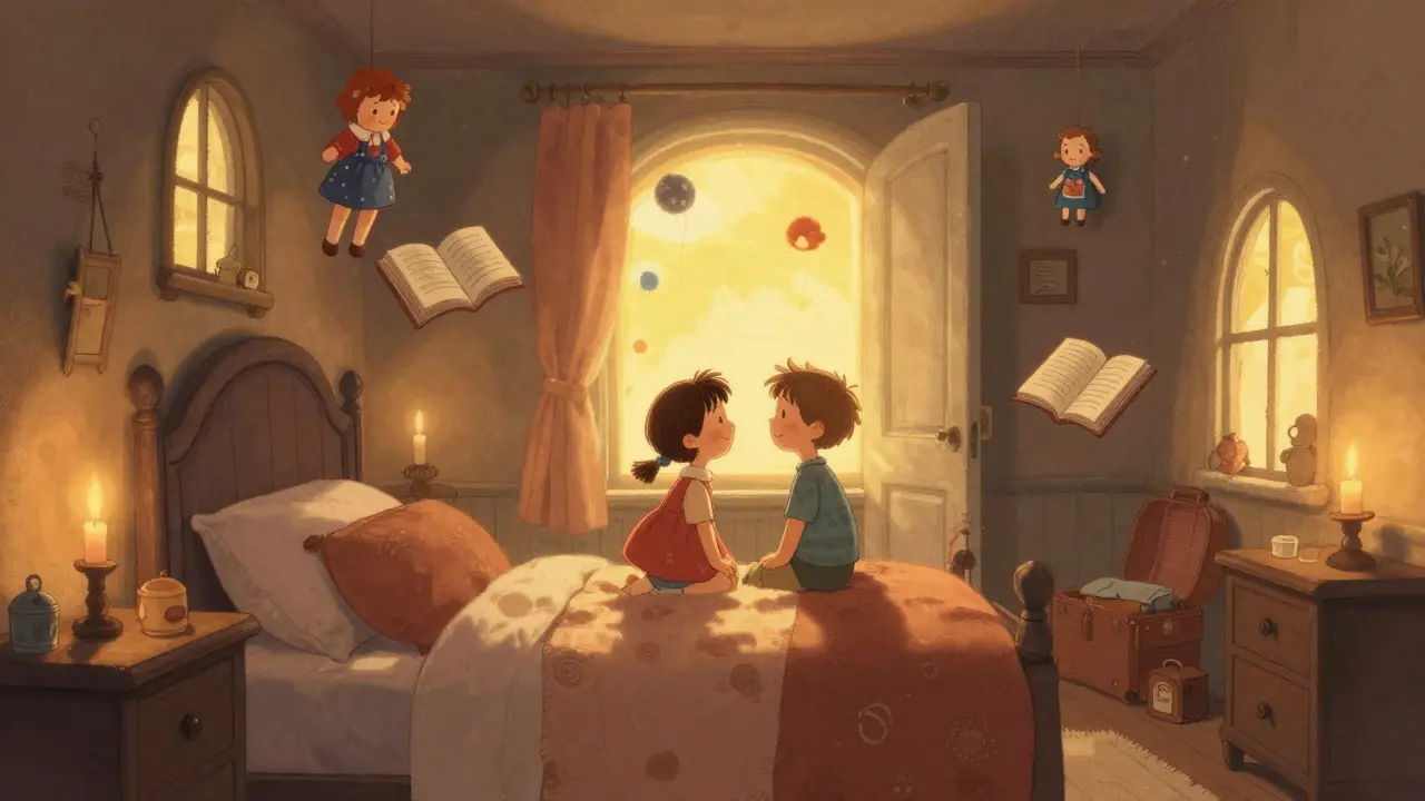 Fanny ve Alexander, sıcak ışıklarla çevrili bir odada, çocukluk ve umut sembolleriyle.