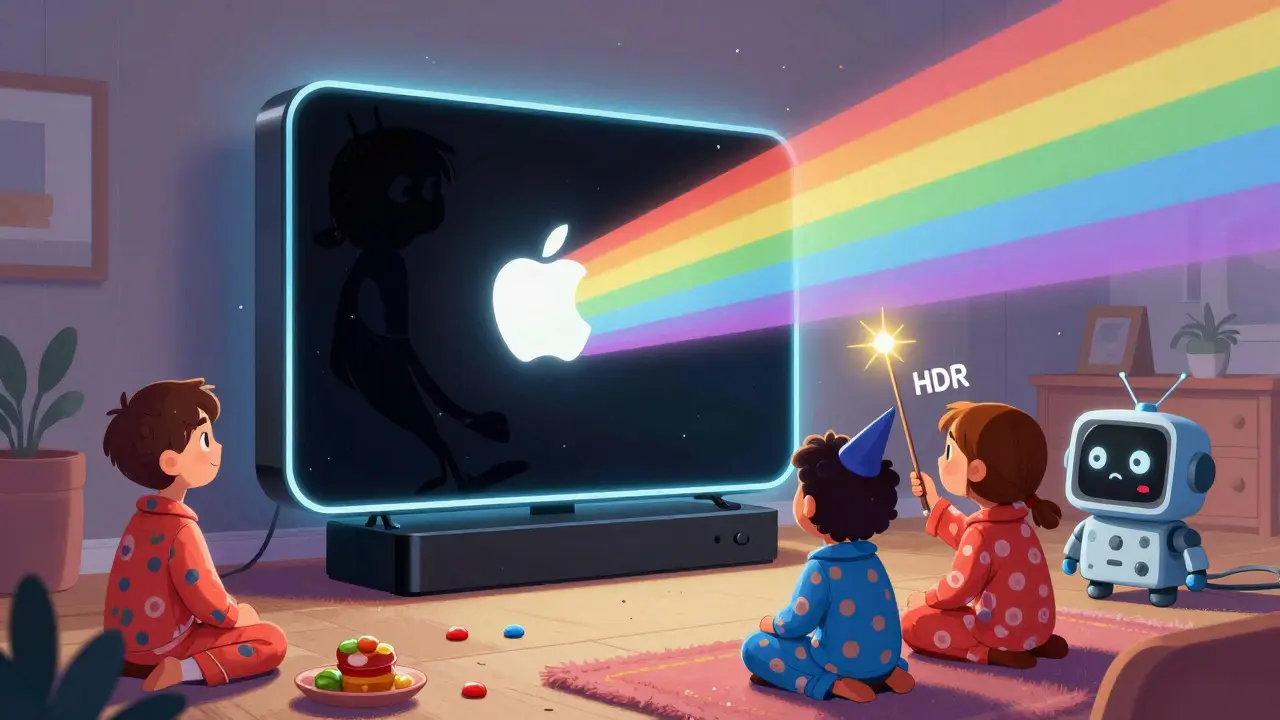 Match Content etkinleştirildiğinde, ekran renklerle parlıyor ve bir büyücü ayarlıyor.