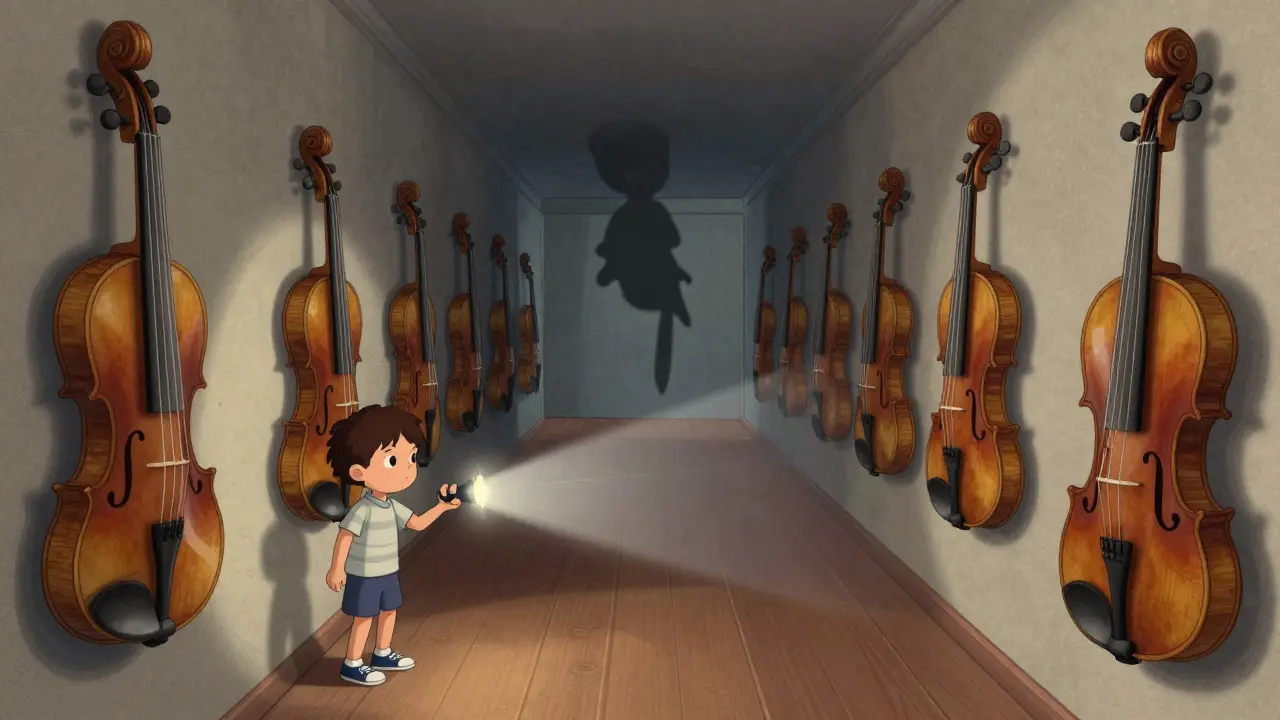 Violin tellerinden oluşan bir koridor, görünmez bir bıçak gölgesiyle dolu.