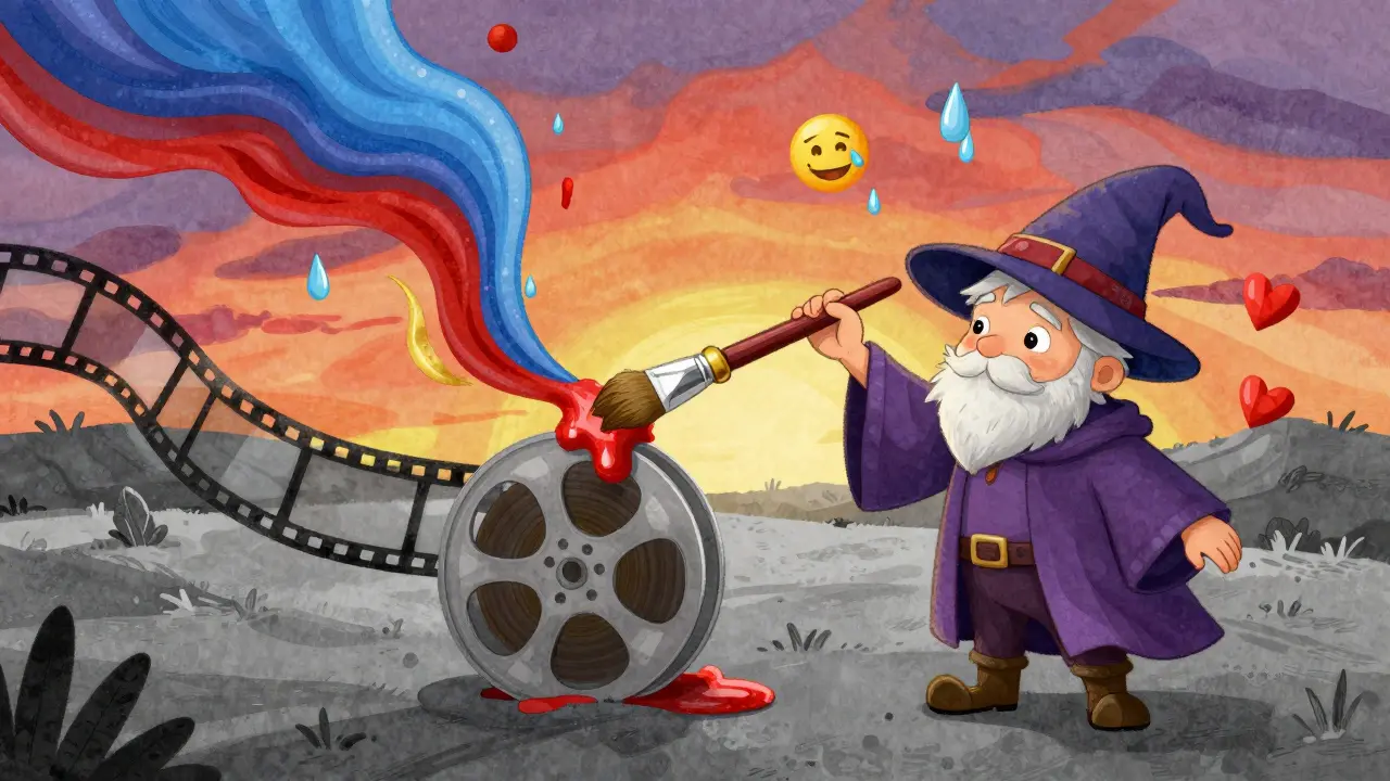 Bir büyücü, bir film rulosuna renkler damlatarak duyguları dönüştürüyor.