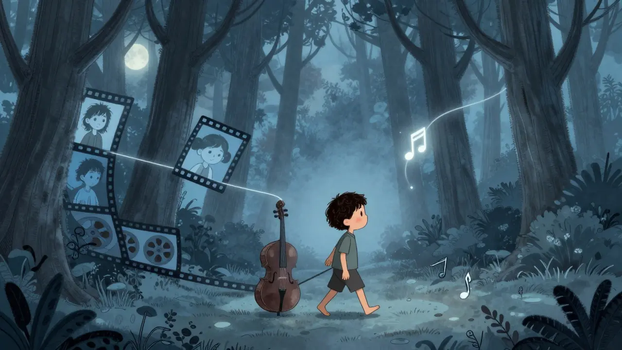 Bir çocuk yürürken her adımıyla bir müzik notu yükseliyor, sessizlik içinde duygular görünür oluyor.
