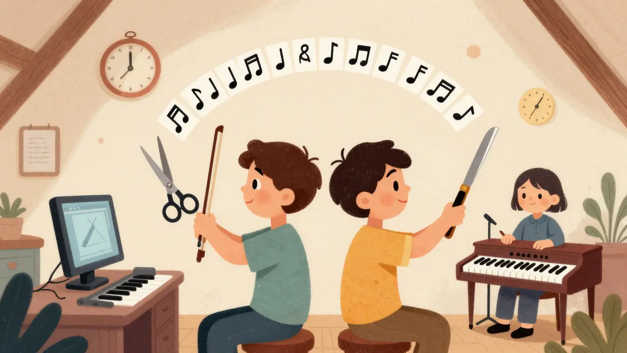 Bir film montajcısı ve müzisyen, elleriyle müzik ve kesimleri birbirine bağlıyor.