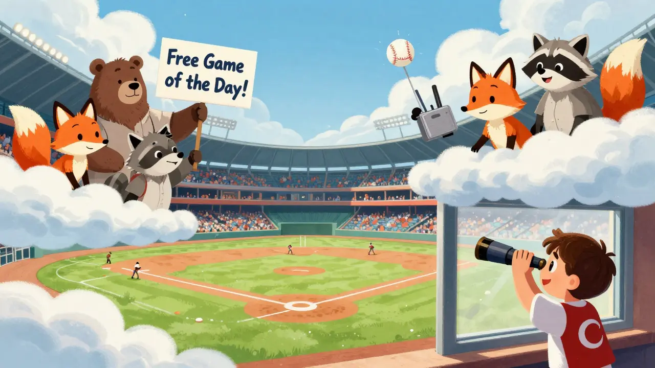 Bulutlarda bir beyzbol sahasında hayvanlar Free Game of the Day izliyor, Türkiye'den bir çocuk teleskopla maçı izliyor ve VPN büyücüsü gökyüzünde çalışıyor.