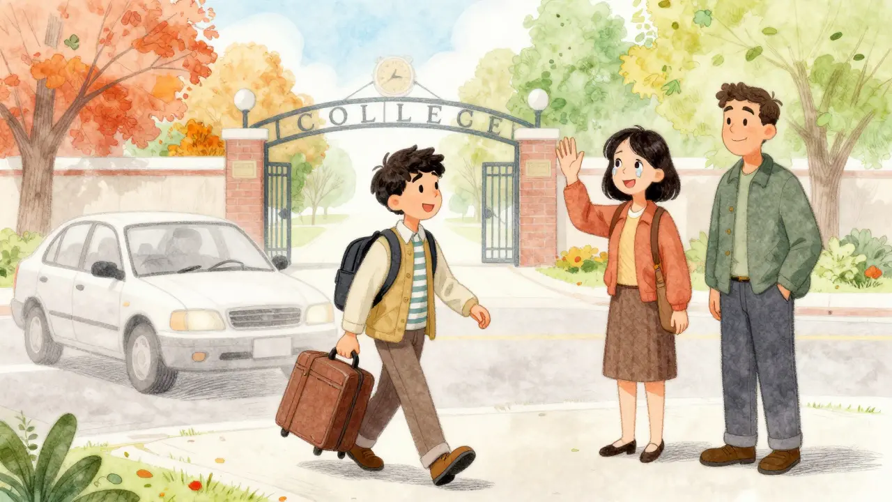 Genç bir erkek, 2014 yılında ebeveynlerinden ayrılmak üzere yürüyor, bahar ve sonbahar renkleriyle zaman geçiyor.