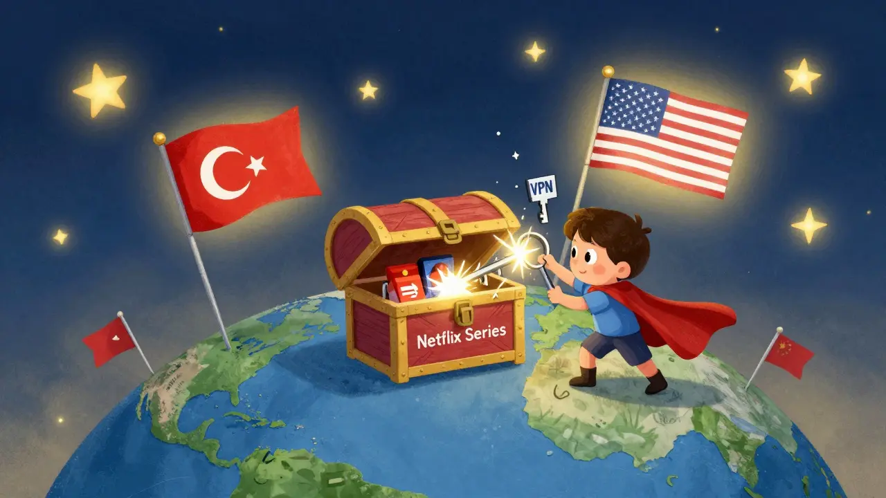 Türkiye ve ABD arasında kilitli bir hazine sandığı, VPN anahtarı kırık, ışıklı küre arka planda.