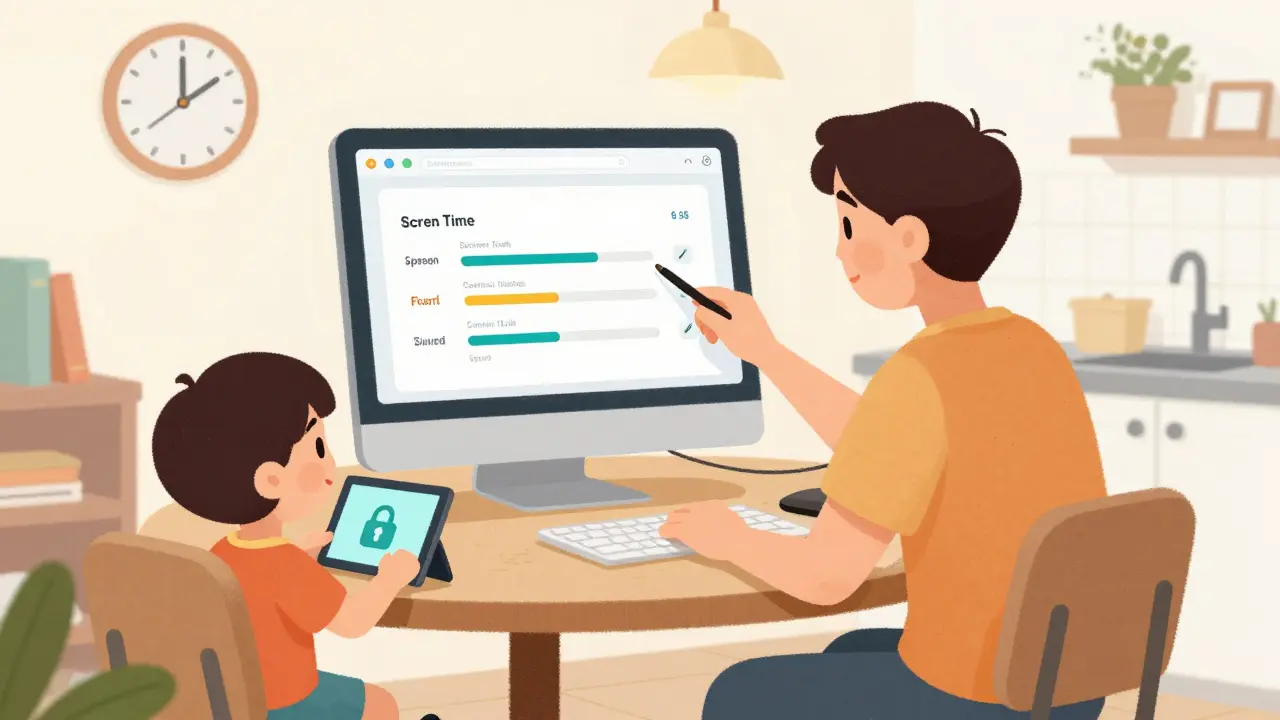 Bir ebeveyn, çocuğunun ekran süresi ve içerik kısıtlamalarını ayarlıyor.