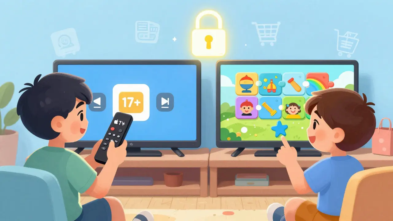 Çocuk, eğitim uygulaması indirirken 17+ uygulamalar engelleniyor.