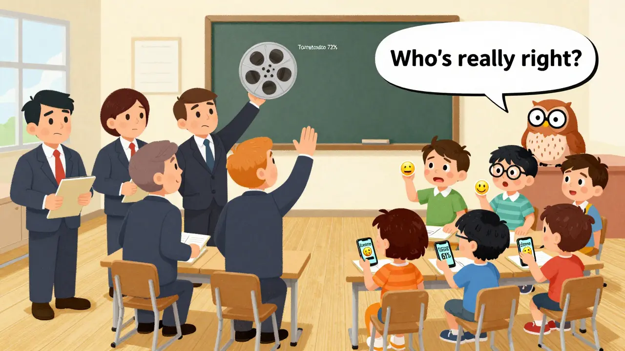 Eleştirmenler ve izleyicilerin farklı tepkileri, bir sınıfta karşı karşıya gelmiş olarak gösteriliyor.