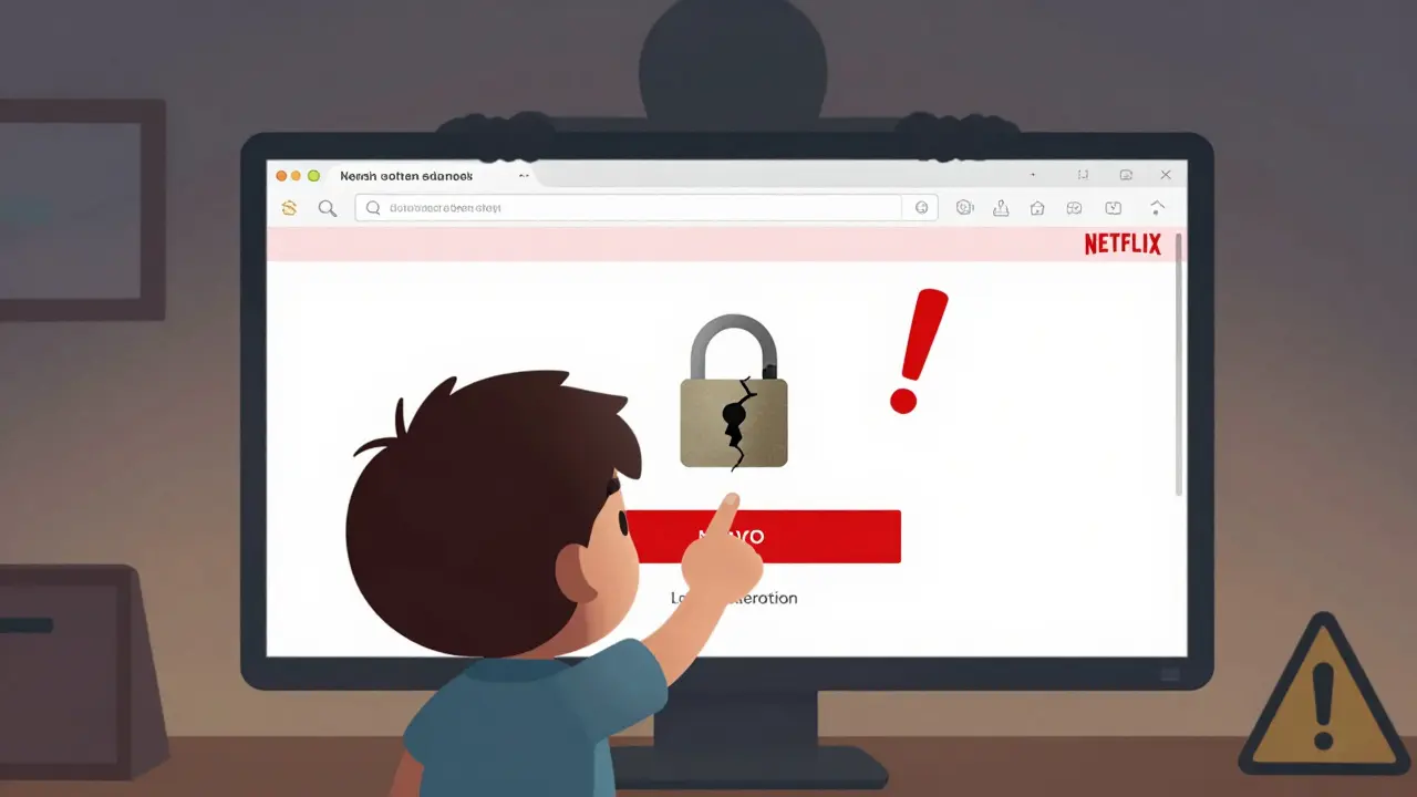 Karakter, şüpheli Netflix giriş sayfasına tıklamak üzere.