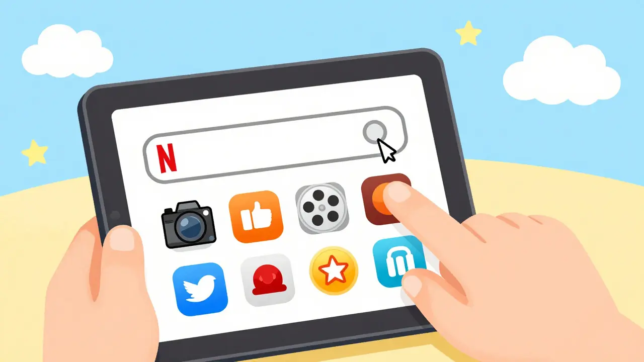 Netflix arama çubuğunda film ikonları gösterilen bir karakter.