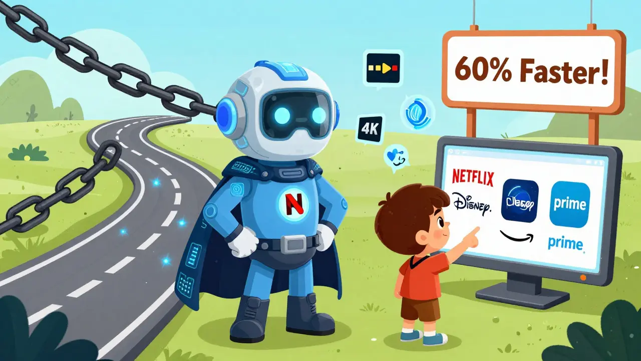 Yeni nesil 'Akımlı Yayın Modu' ile bir çocuk, 60% daha hızlı akışla 4K film izliyor.