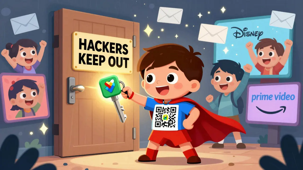 Bir çocuk, QR kodlardan oluşan bir capesiyle hackerları kovuyor, streaming platformları arkada destek veriyor.