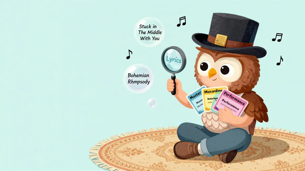 Bir çocuk, üç renkli lisans kartı tutuyor ve bir baykuş müzik hakkında anlatıyor.