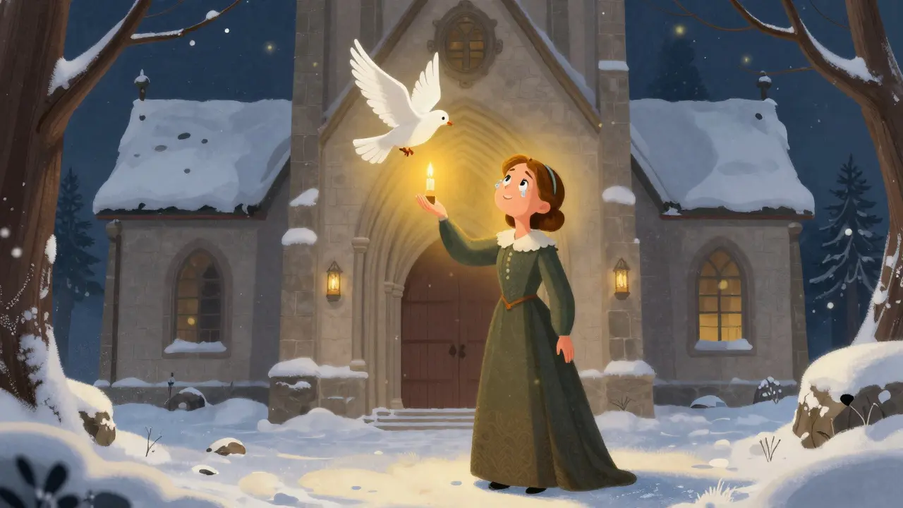 Bir Danimarkalı kadın, ışıkla aydınlanan bir kilisede, inançla bir mucizeye tanık oluyor.