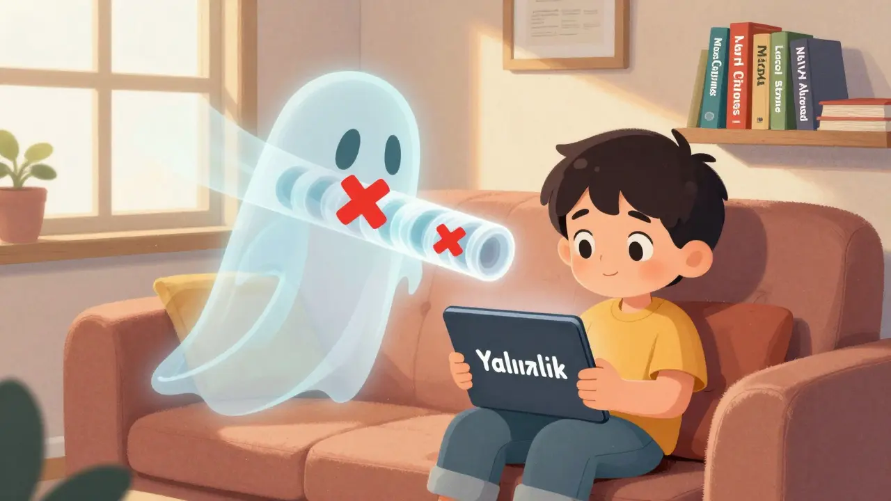 Türkiye'de bir çocuk 'Yalnızlık' dizisini izliyor, yanındaki VPN simgesi kırmızı bir X ile kapalı.